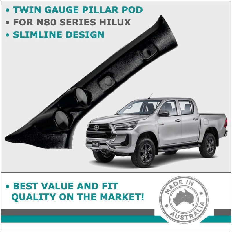 DUAL PILLAR POD 2 GAUGE HOLDER FOR TOYOTA HILUX N80 GUN 15-25 TRIM COLOUR BLACK