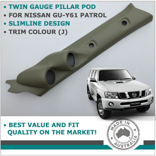 DUAL PILLAR POD 2 GAUGE HOLDER FOR NISSAN GU PATROL 1997 - 2016 TRIM COLOUR J