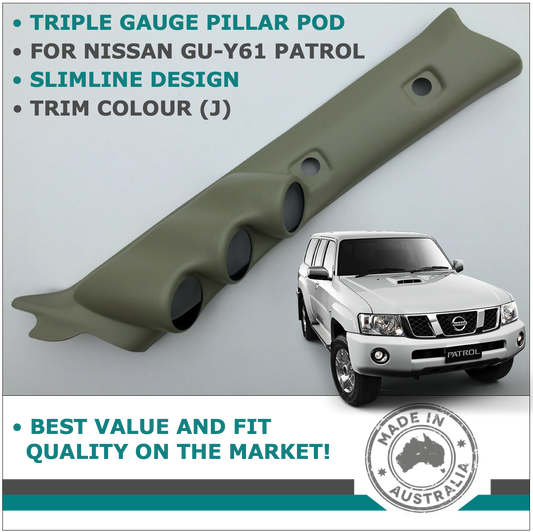 TRIPLE PILLAR POD 3 GAUGE HOLDER FOR NISSAN GU PATROL 1997 - 2016 TRIM COLOUR J