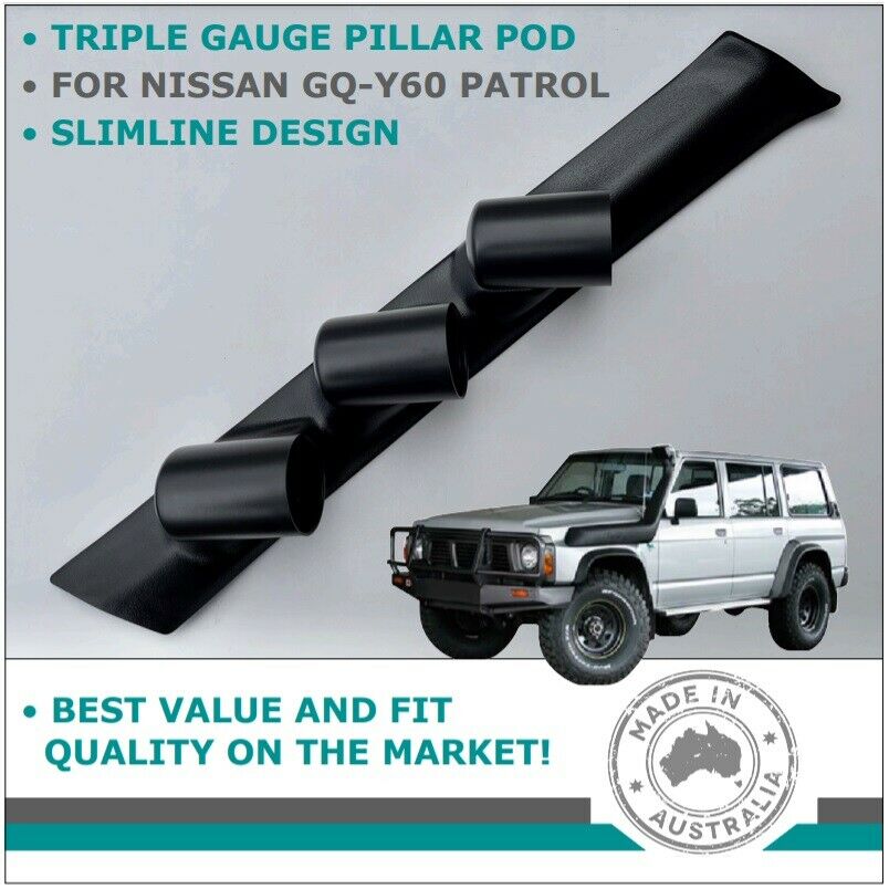 TRIPLE PILLAR POD 3 GAUGE HOLDER MOUNT BLACK FOR NISSAN GQ Y60 PATROL 1987-1997
