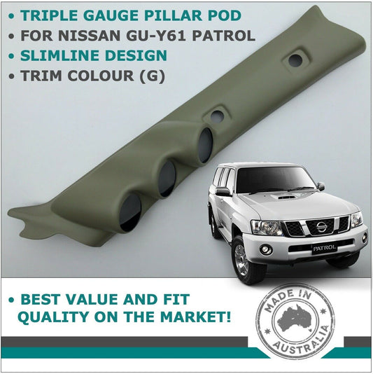 TRIPLE PILLAR POD 3 GAUGE HOLDER FOR NISSAN GU PATROL 1997 - 2016 TRIM COLOUR G