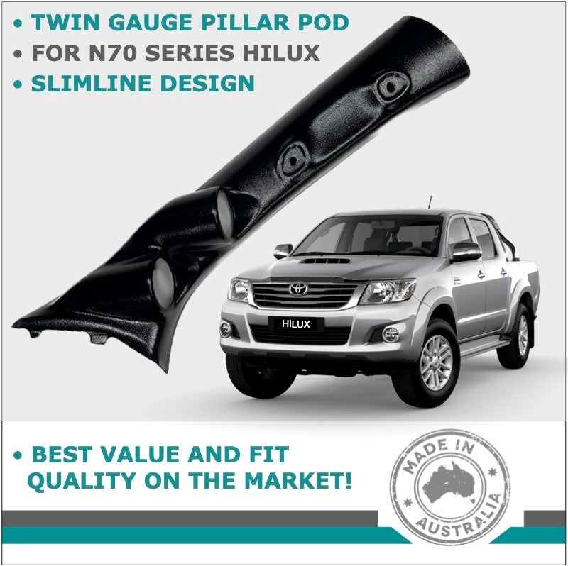 DUAL PILLAR POD 2 GAUGE HOLDER FOR TOYOTA HILUX N70 KUN 05-15 TRIM COLOUR BLACK