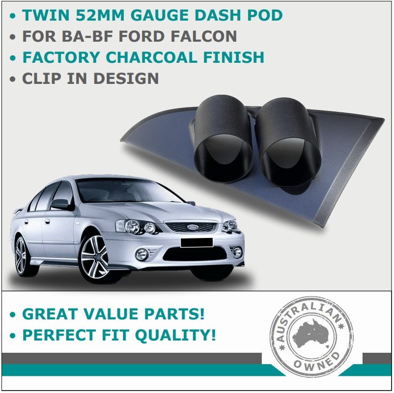 FORD FALCON BA/BF 2002-2010 DASH POD GREY COLOUR FOR 2x 52mm GAUGES