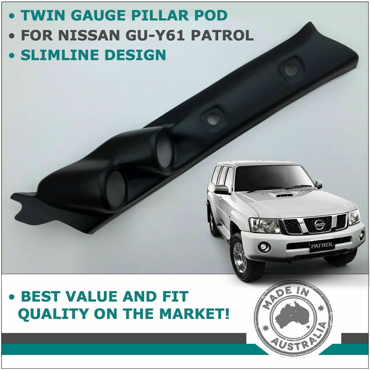 DUAL PILLAR POD 2 GAUGE HOLDER MOUNT BLACK FOR NISSAN GU Y61 PATROL 1997-2016