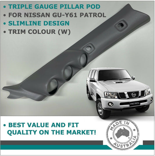 TRIPLE PILLAR POD 3 GAUGE HOLDER FOR NISSAN GU PATROL 1997 - 2016 TRIM COLOUR W