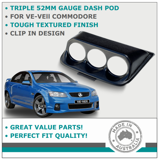 HOLDEN VE COMMODORE SERIES 1 AND 2 BLACK COLOUR DASH POD FOR 3x 52mm GAUGES